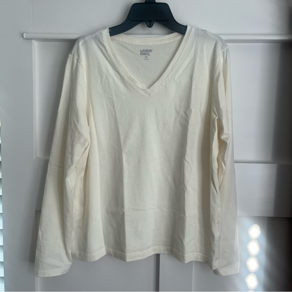 Lands End Long Sleeve Cotton V-neck Tees - Picture 3 of 10